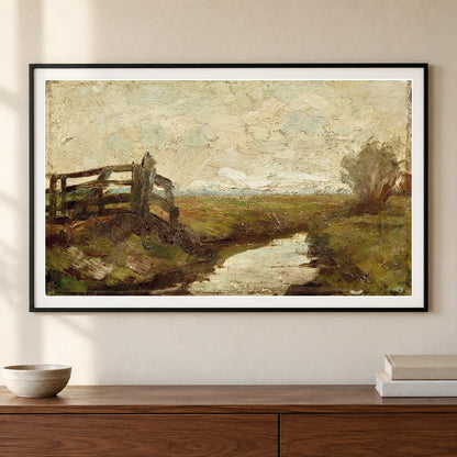 Irrigation Ditch With Wood Gate At Left (1894–1895) — Piet Mondrian shown in a styled interior