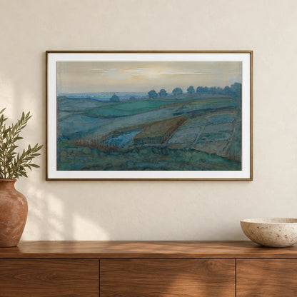 Landscape Near Arnhem (1900–1901) — Piet Mondrian shown in a styled interior