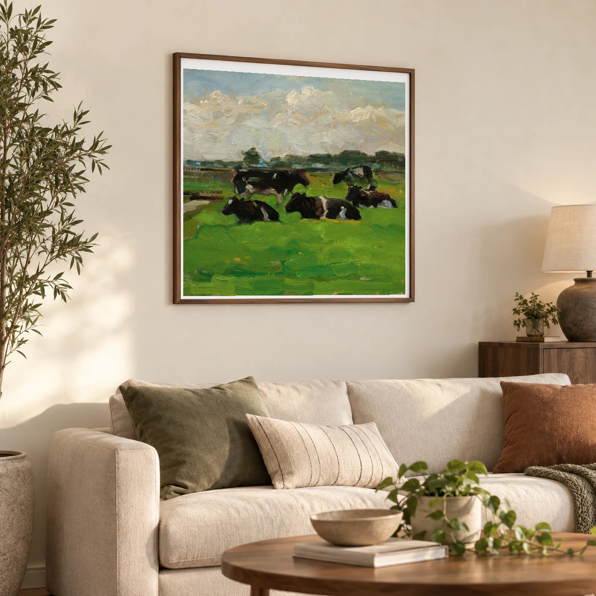 Landscape With Group Of Five Cows (circa 1901 02) — Piet Mondrian shown in a styled interior
