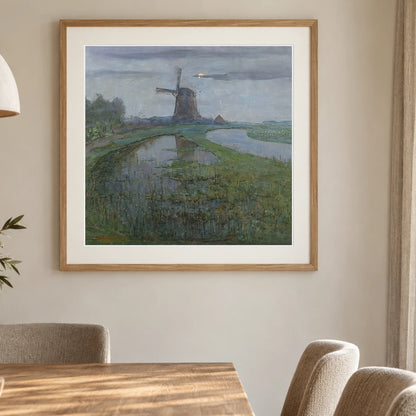 Oostzijdse Mill Along The River Gein By Moonlight (c. 1903) — Piet Mondrian shown in a styled interior