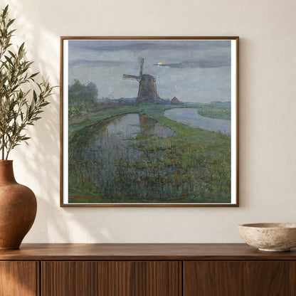 Oostzijdse Mill Along The River Gein By Moonlight (c. 1903) — Piet Mondrian shown in a styled interior
