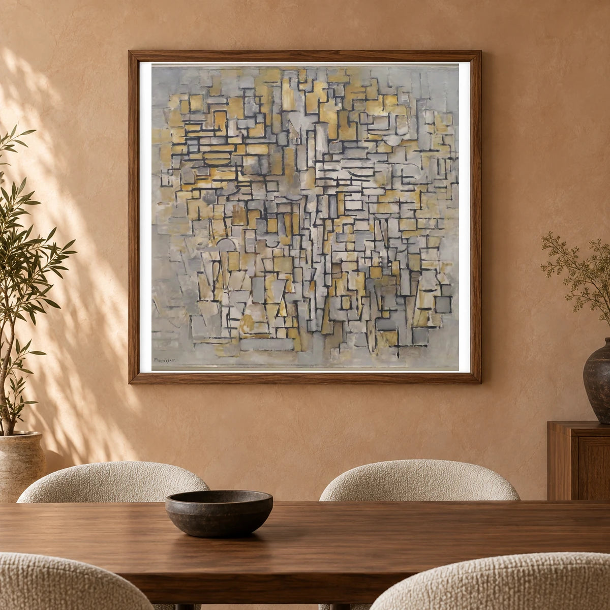 Tableau No. 2,composition No. Vii (1913) — Piet Mondrian shown in a styled interior