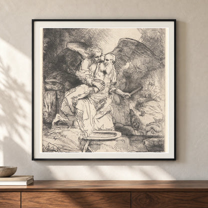 Abraham’s Sacrifice — Rembrandt van Rijn shown in a styled interior