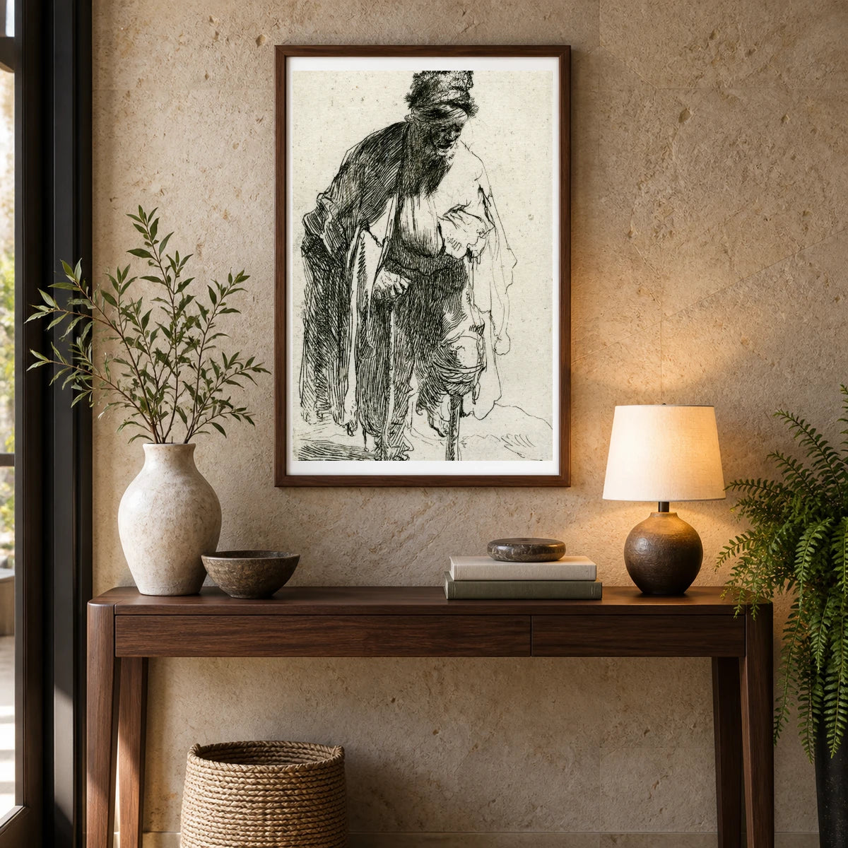 Beggar With A Wooden Leg — Rembrandt van Rijn shown in a styled interior
