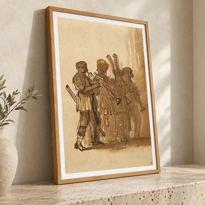 Four Musicians With Wind Instruments — Rembrandt van Rijn rembrandt van rijn print by SaamCrafts