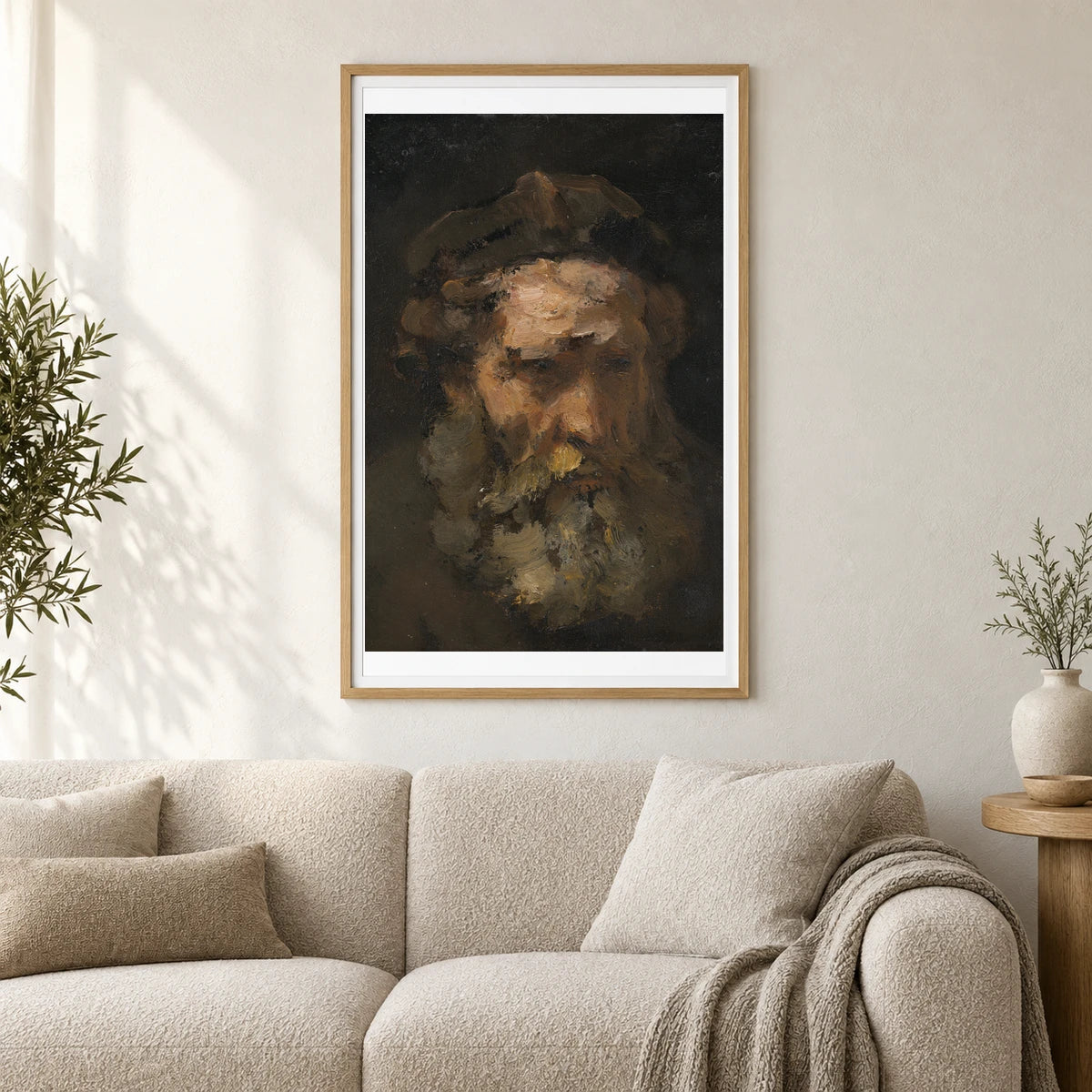 Head Of Saint Matthew (probably Early 1660s) — Rembrandt van Rijn shown in a styled interior