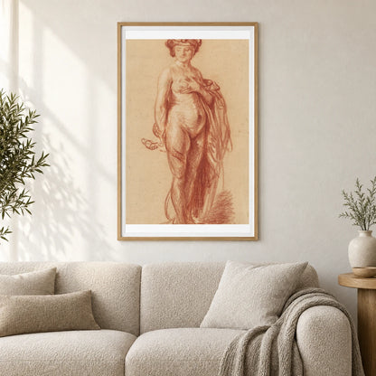 Nude Woman With A Snake — Rembrandt van Rijn shown in a styled interior