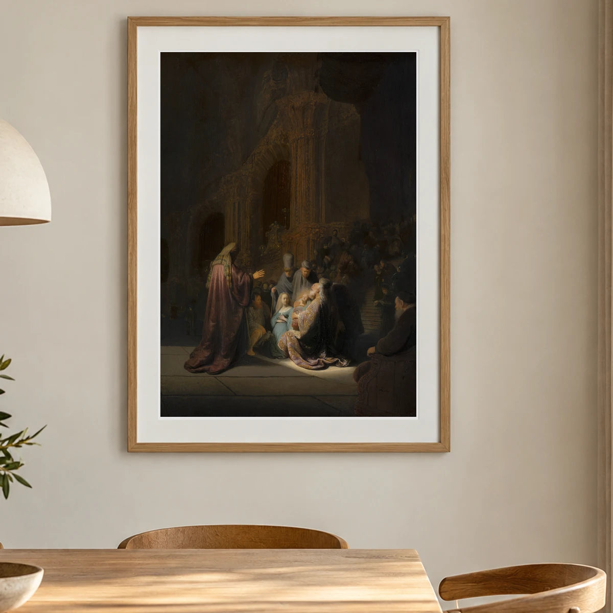 Simeon’s Song Of Praise — Rembrandt van Rijn shown in a styled interior