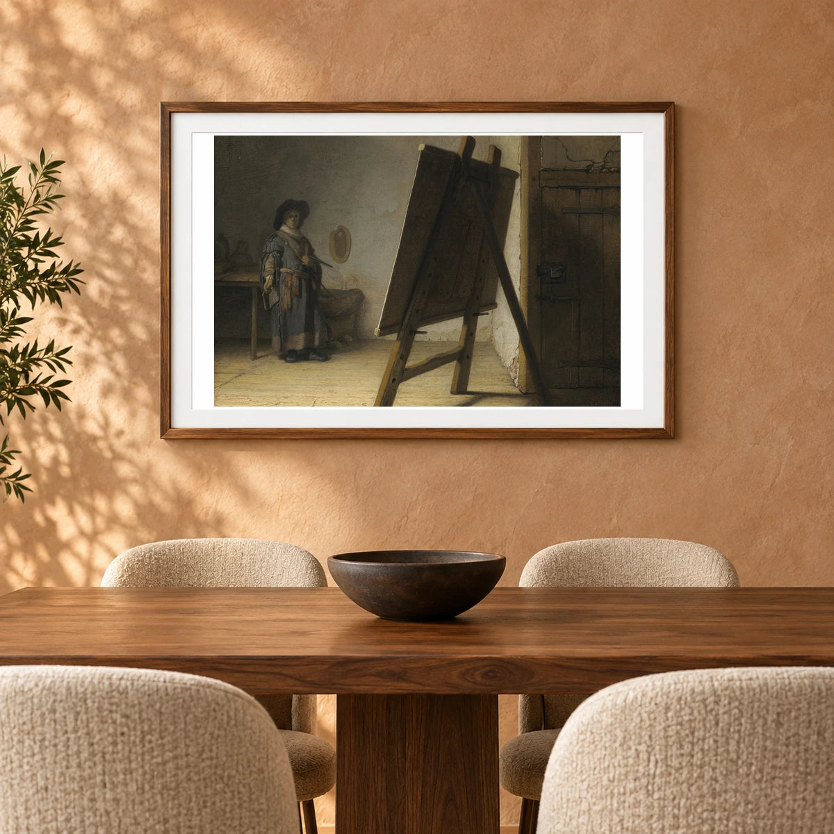 The Artist In His Studio (c. 1628) — Rembrandt van Rijn shown in a styled interior