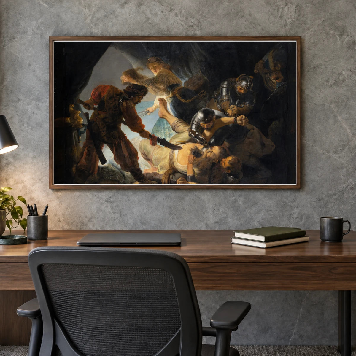 The Blinding Of Samson — Rembrandt van Rijn shown in a styled interior