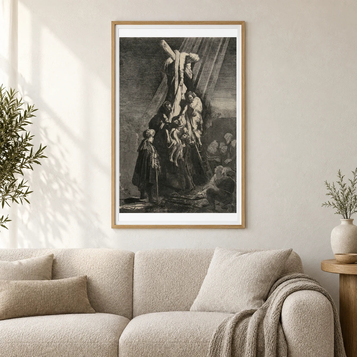 The Descent From The Cross Second Plate — Rembrandt van Rijn shown in a styled interior
