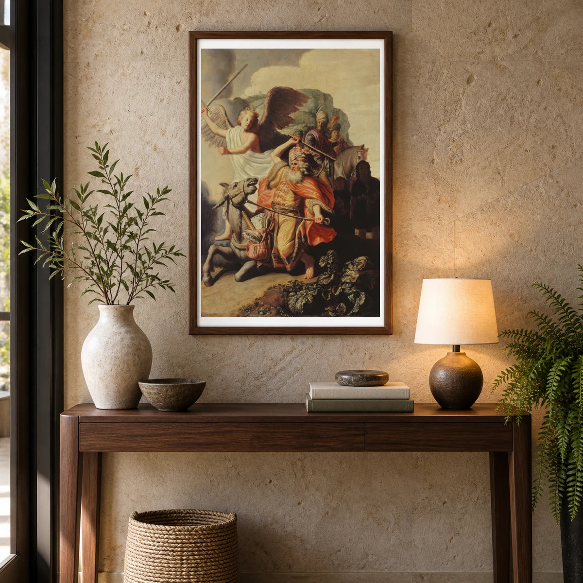 The Donkey Of The Prophet Balaam — Rembrandt van Rijn shown in a styled interior