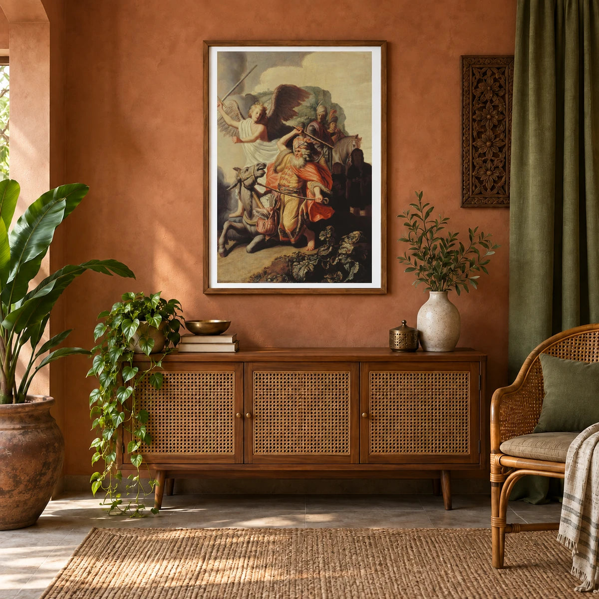 The Donkey Of The Prophet Balaam — Rembrandt van Rijn shown in a styled interior