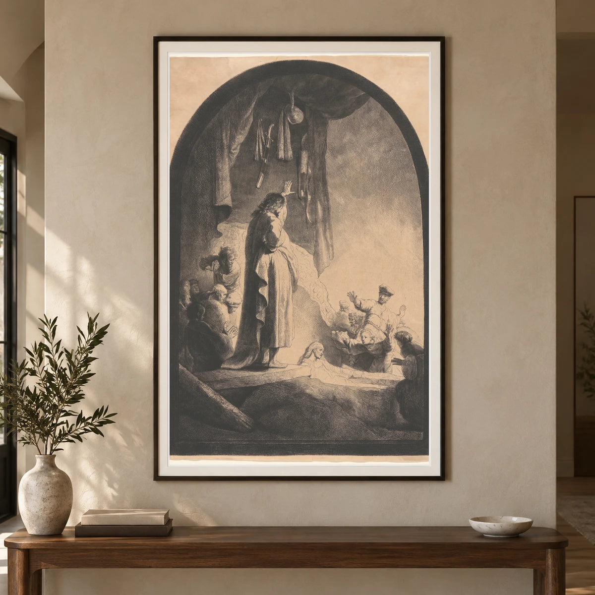 The Raising Of Lazarus — Rembrandt van Rijn shown in a styled interior