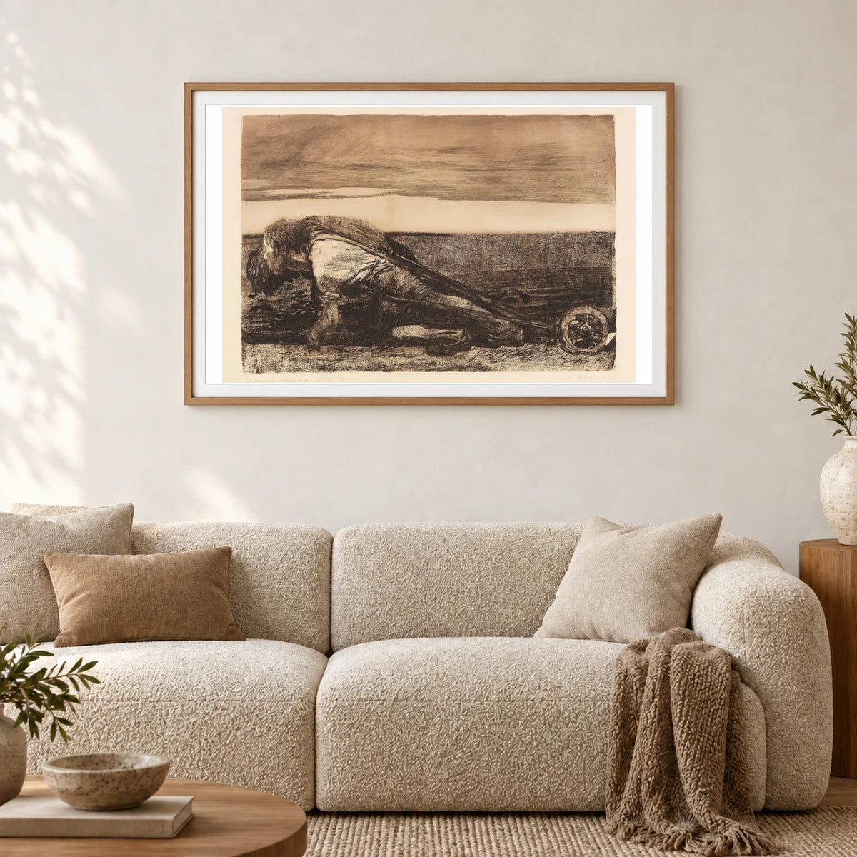 Die Pflüger (1907) — Käthe Kollwitz shown in a styled interior