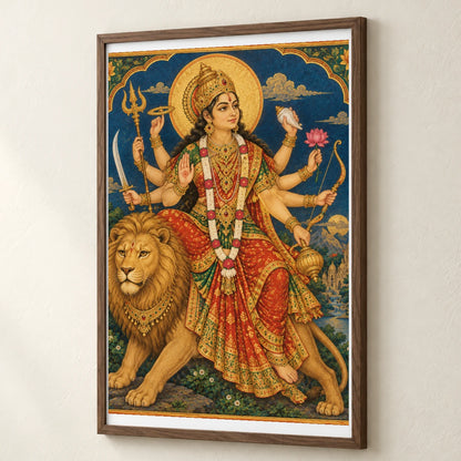 Goddess Durga On The Golden Lion — Ganesha ganesha print by SaamCrafts