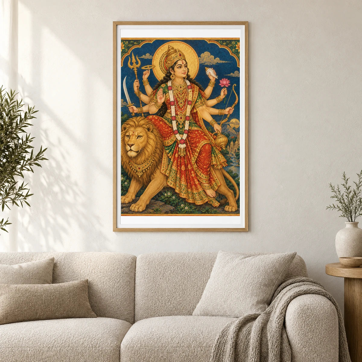 Goddess Durga On The Golden Lion — Ganesha shown in a styled interior