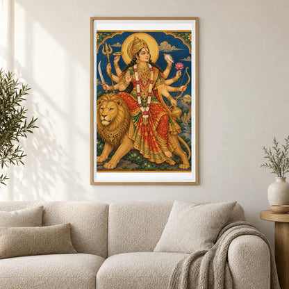 Goddess Durga On The Golden Lion — Ganesha shown in a styled interior