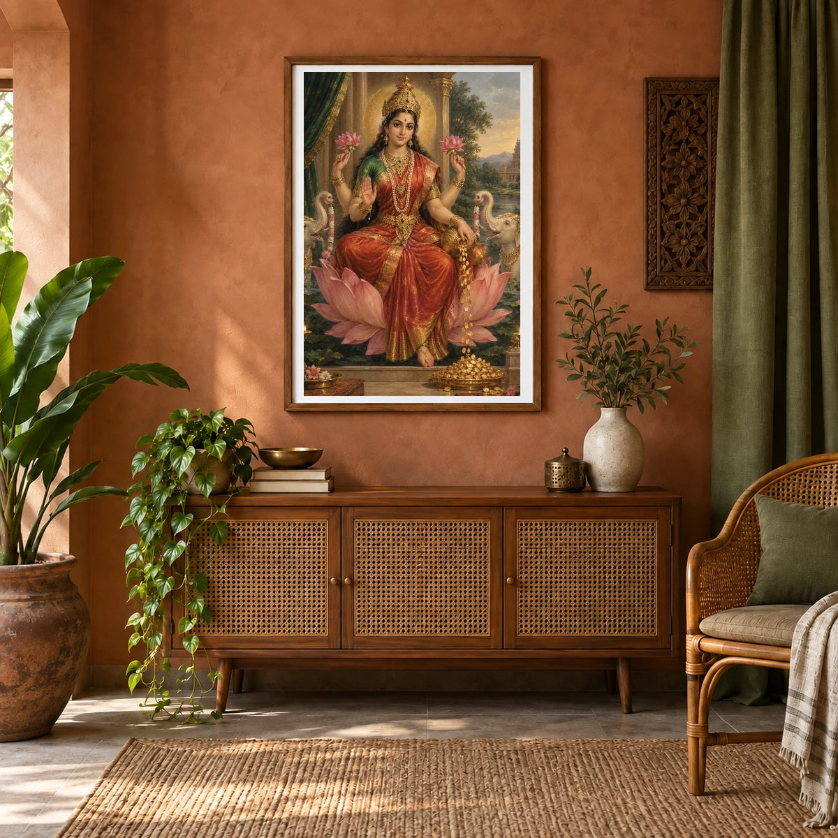 Goddess Lakshmi In Temple Splendour — Ganesha shown in a styled interior