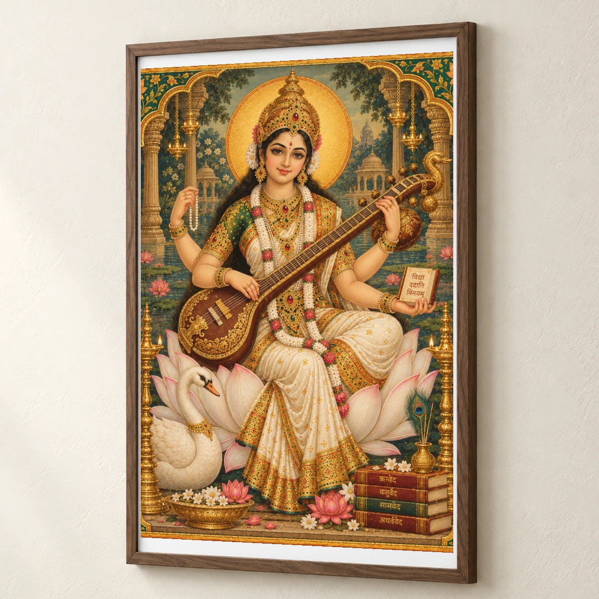 Goddess Saraswati In A Gilded Temple Garden — Ganesha ganesha print by SaamCrafts