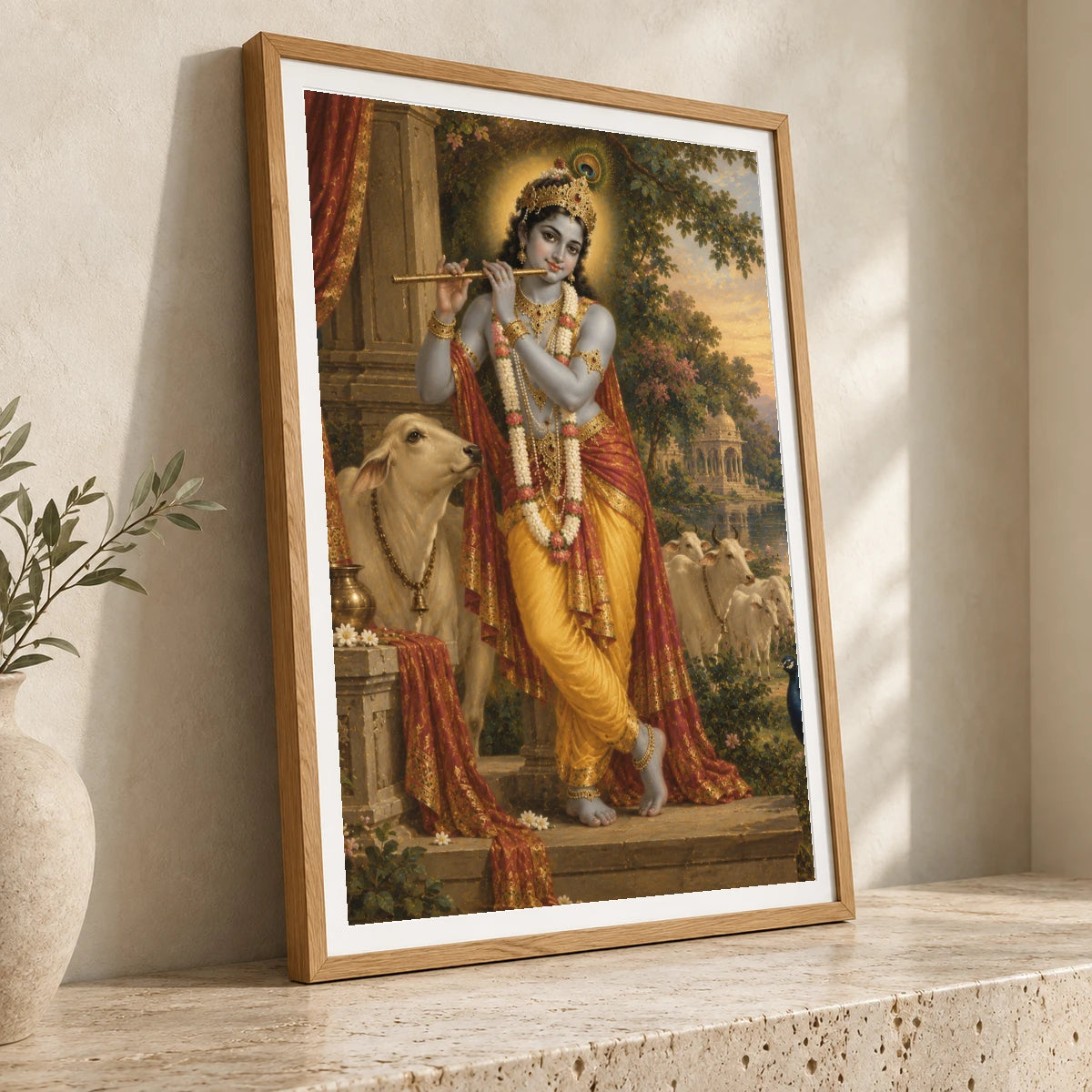 Krishna’s Golden Hour Garden Symphony — Ganesha ganesha print by SaamCrafts