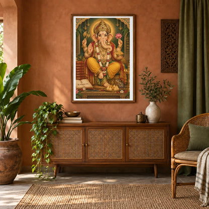 Lord Ganesha In A Golden Temple — Ganesha shown in a styled interior