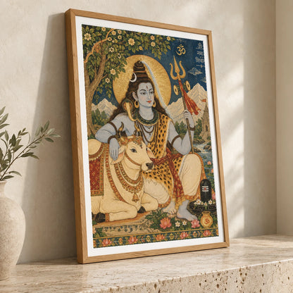 Lord Shiva And Nandi In A Golden Temple Landscape — Ganesha ganesha print by SaamCrafts