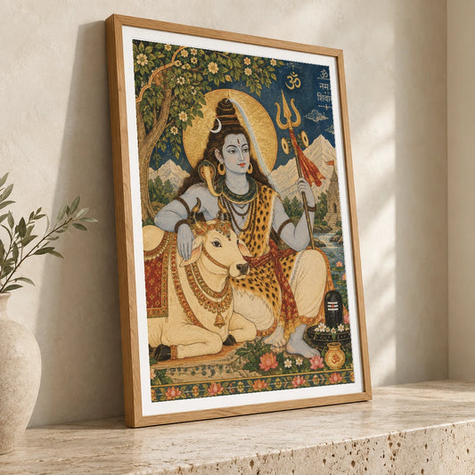 Lord Shiva And Nandi In A Golden Temple Landscape — Ganesha ganesha print by SaamCrafts