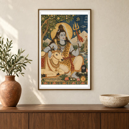 Lord Shiva And Nandi In A Golden Temple Landscape — Ganesha shown in a styled interior