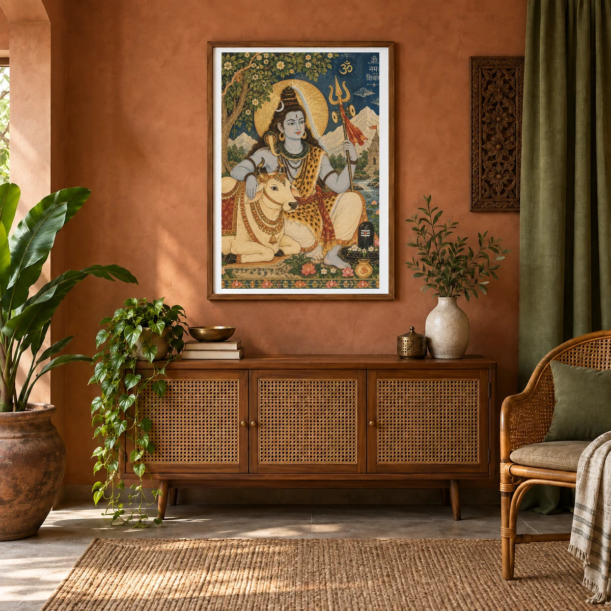 Lord Shiva And Nandi In A Golden Temple Landscape — Ganesha shown in a styled interior