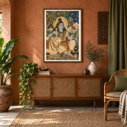 Lord Shiva And Nandi In A Golden Temple Landscape — Ganesha shown in a styled interior