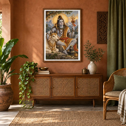 Lord Shiva With Nandi In The Himalayas — Ganesha shown in a styled interior