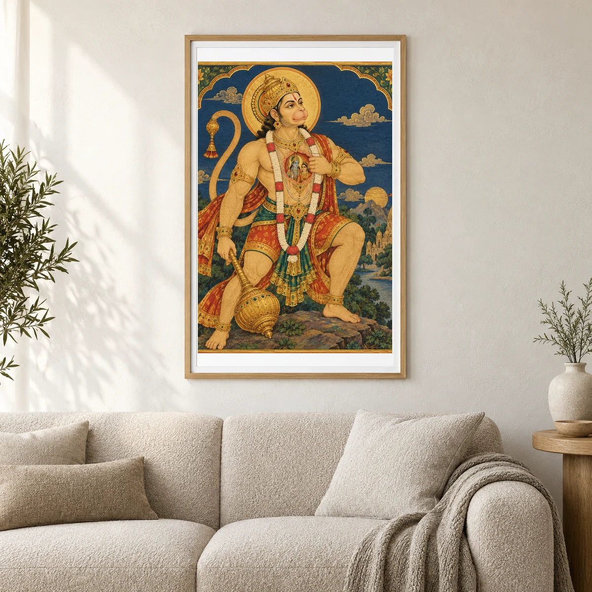 Ornate Hanuman With Rama And Sita — Ganesha shown in a styled interior