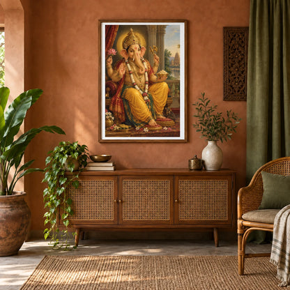 Regal Ganesha In A Temple Abode — Ganesha shown in a styled interior