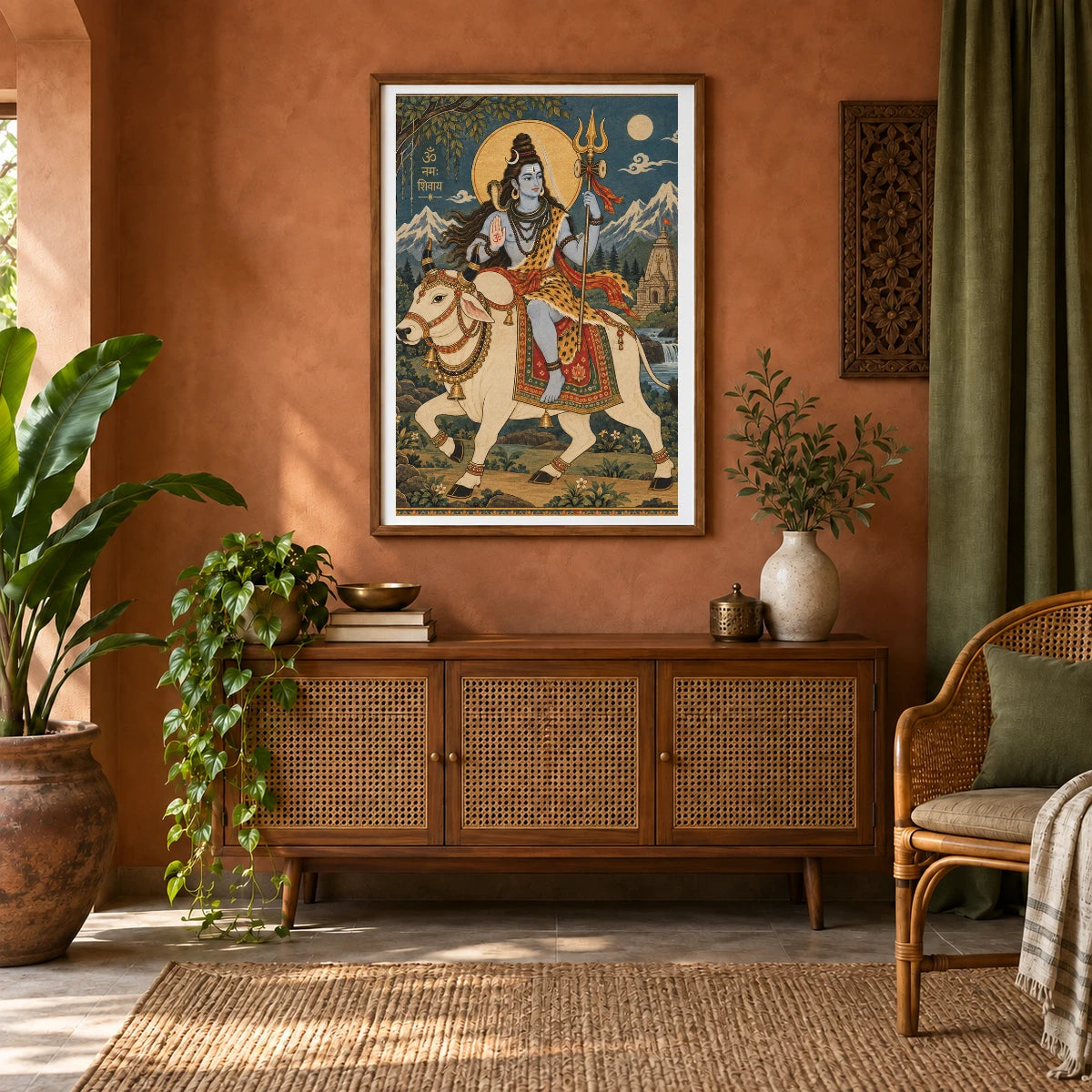 Shiva And Nandi In A Sacred Mural — Ganesha shown in a styled interior