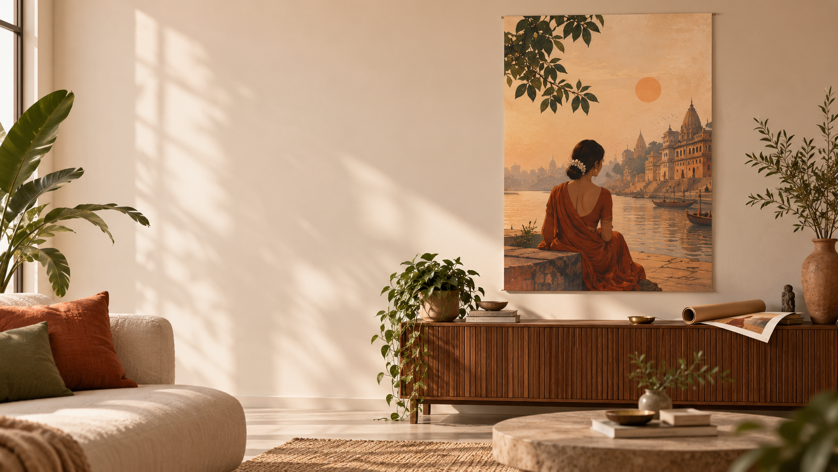 Modern SaamCrafts wall art in a thoughtfully styled home